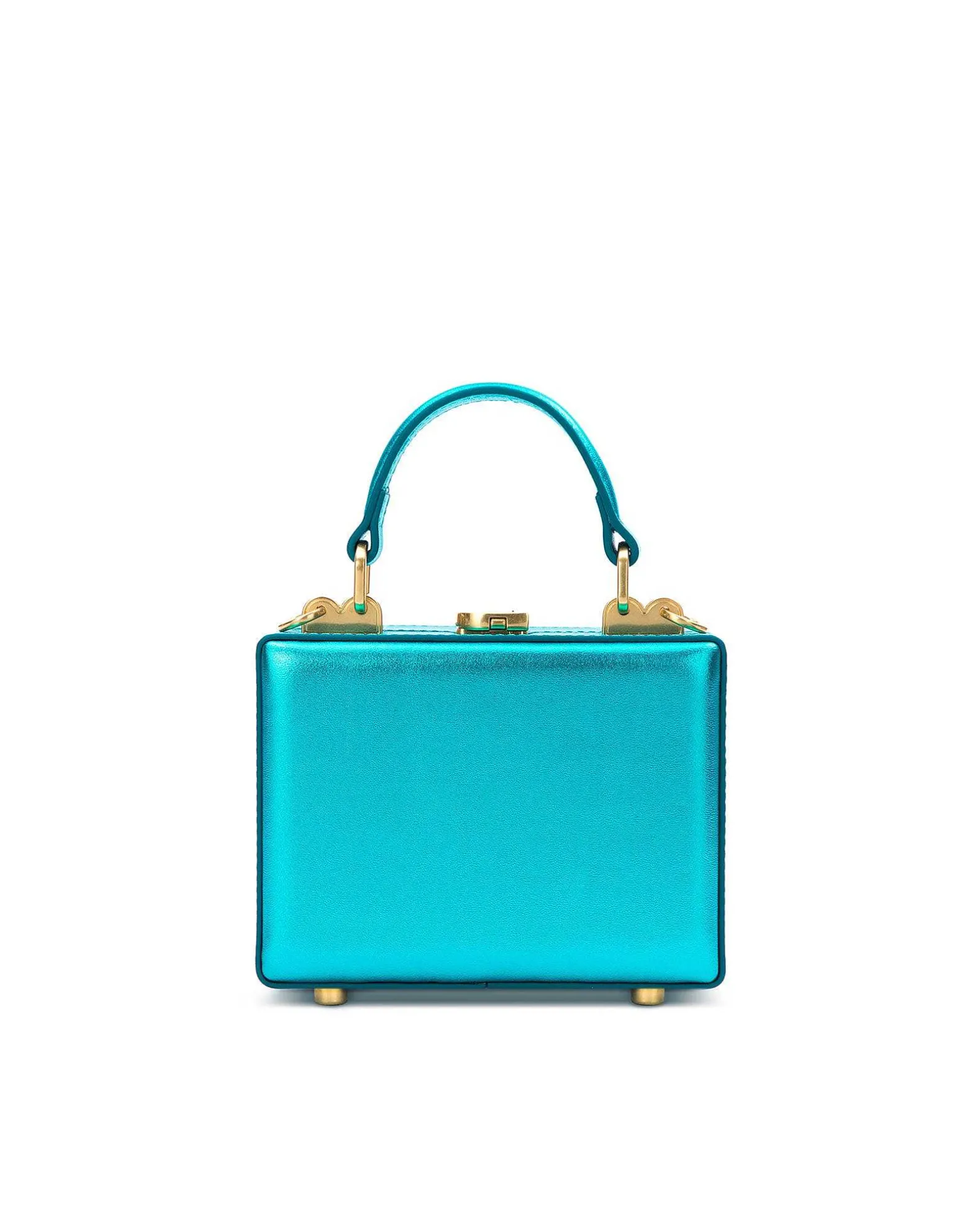 Brandon Blackwood Crossbody Bags>Mini Kendrick Trunk Metallic Blue Leather W/Brass Hardware