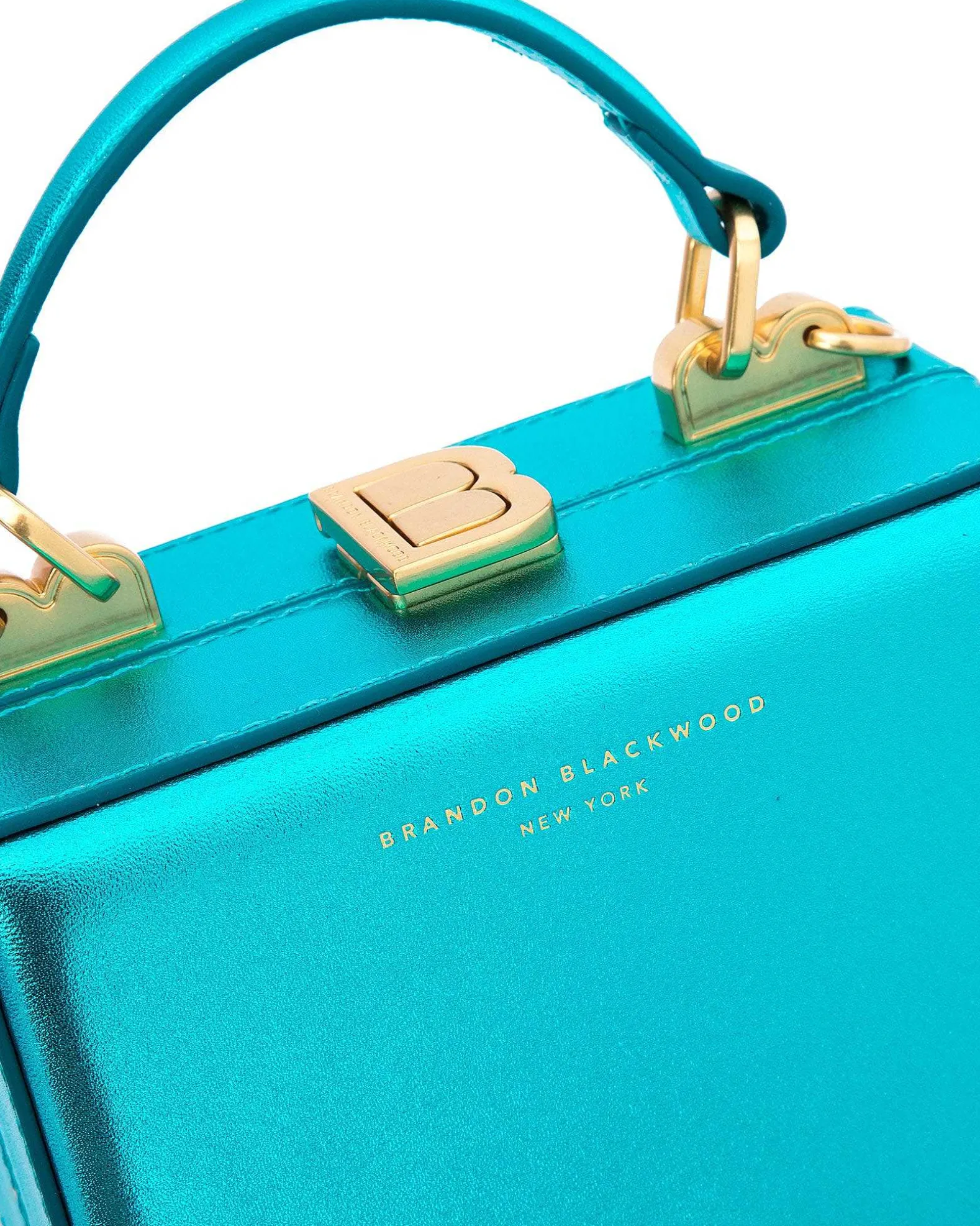 Brandon Blackwood Crossbody Bags>Mini Kendrick Trunk Metallic Blue Leather W/Brass Hardware
