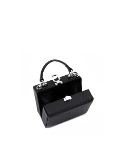 Brandon Blackwood Crossbody Bags>Mini Kendrick Trunk Midnight Black Leather W/Silver Hardware