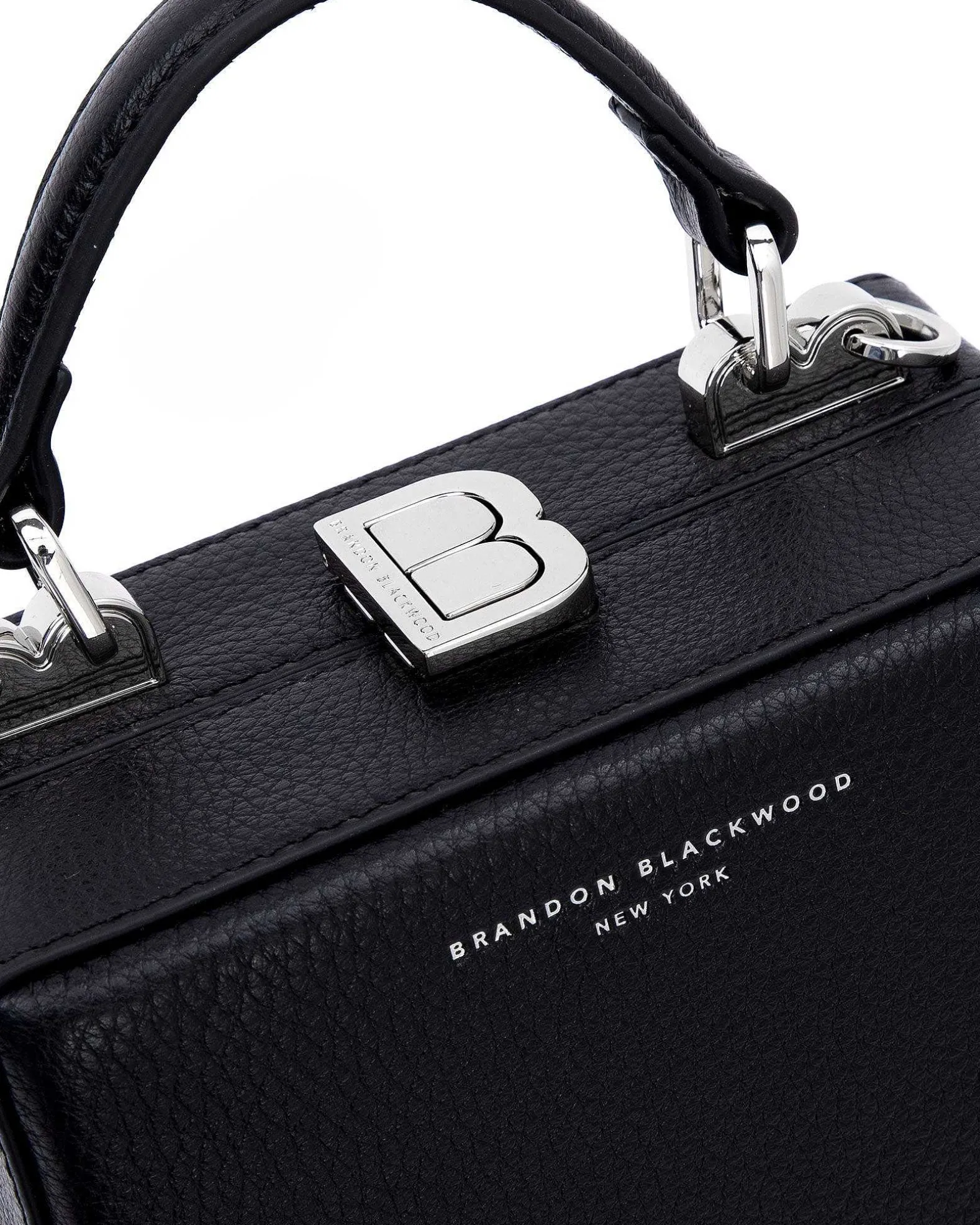 Brandon Blackwood Crossbody Bags>Mini Kendrick Trunk Midnight Black Leather W/Silver Hardware