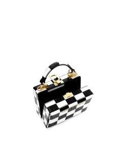 Brandon Blackwood Top Handle Bags>Mini Kendrick Trunk Black & White Checkerboard Leather