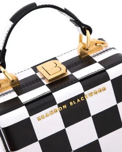 Brandon Blackwood Top Handle Bags>Mini Kendrick Trunk Black & White Checkerboard Leather