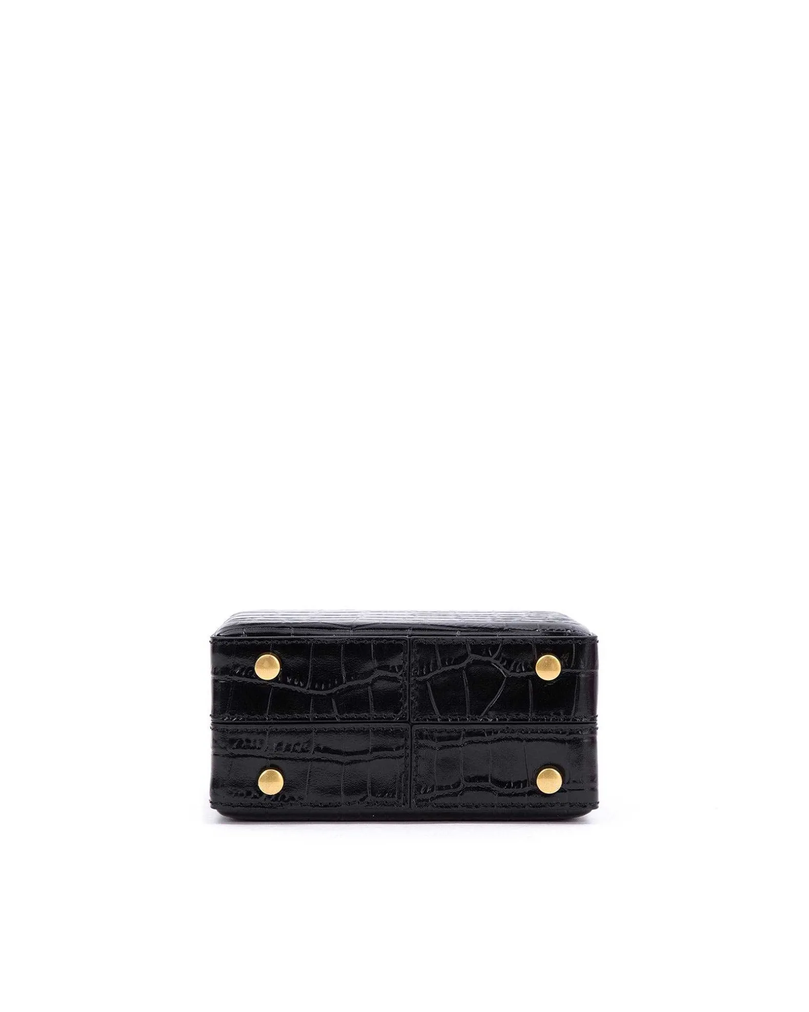 Brandon Blackwood Top Handle Bags>Mini Kendrick Trunk Black Croc Embossed Leather W/Brass Hardware