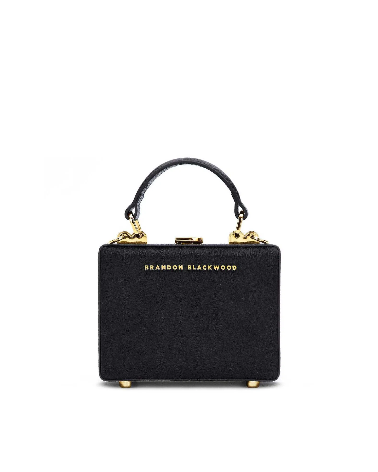 Brandon Blackwood Top Handle Bags>Mini Kendrick Trunk Black Ponyhair W/Brass Hardware
