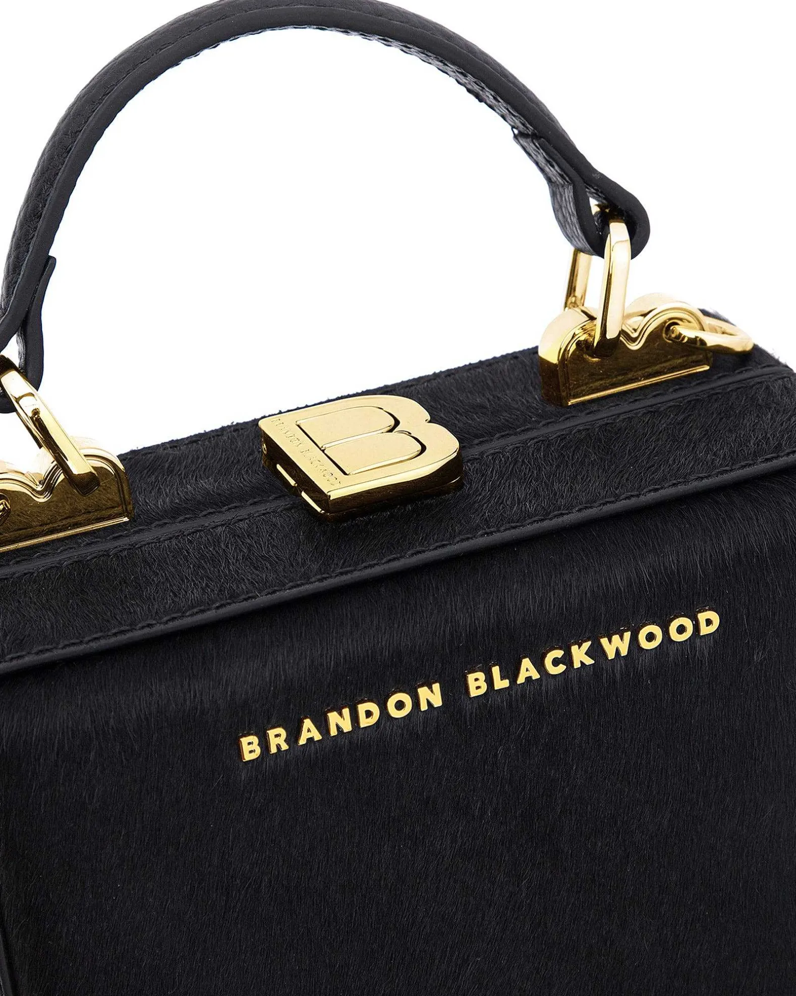 Brandon Blackwood Top Handle Bags>Mini Kendrick Trunk Black Ponyhair W/Brass Hardware