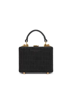Brandon Blackwood Top Handle Bags>Mini Kendrick Trunk Black Croc Embossed Suede