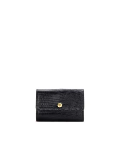 Brandon Blackwood Wallets>Neema Key Pouch Black Lizard Embossed Leather