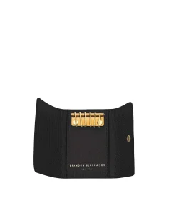 Brandon Blackwood Wallets>Neema Key Pouch Black Lizard Embossed Leather