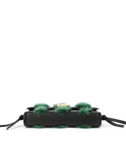 Brandon Blackwood Shoulder Bags>Nia Bag Black Leather & Green Mink Swirl