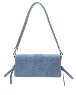 Brandon Blackwood Shoulder Bags>Nia Bag Blue Croc Suede