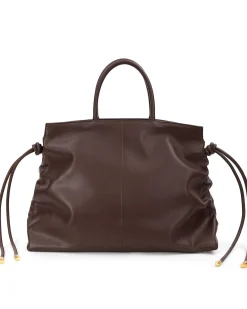Brandon Blackwood Tote Bags>Rouched Tote Dark Brown Leather
