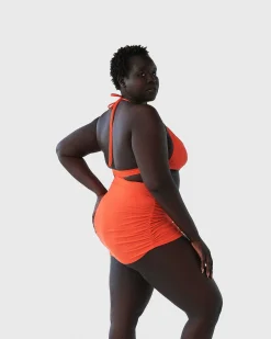 Brandon Blackwood Bottoms>Ruched Swim Skirt Orange