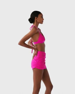 Brandon Blackwood Bottoms>Ruched Swim Skirt Hot Pink