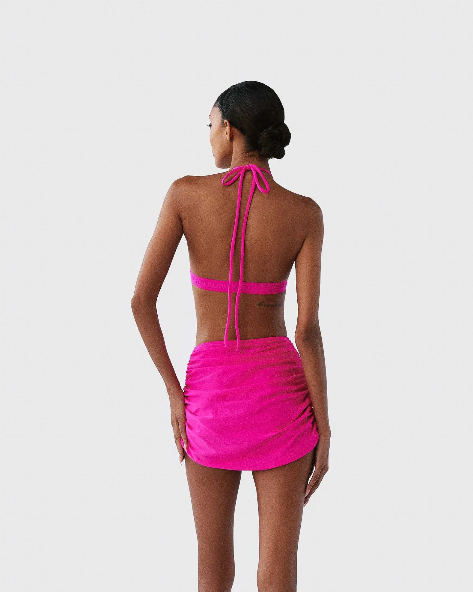 Brandon Blackwood Bottoms>Ruched Swim Skirt Hot Pink