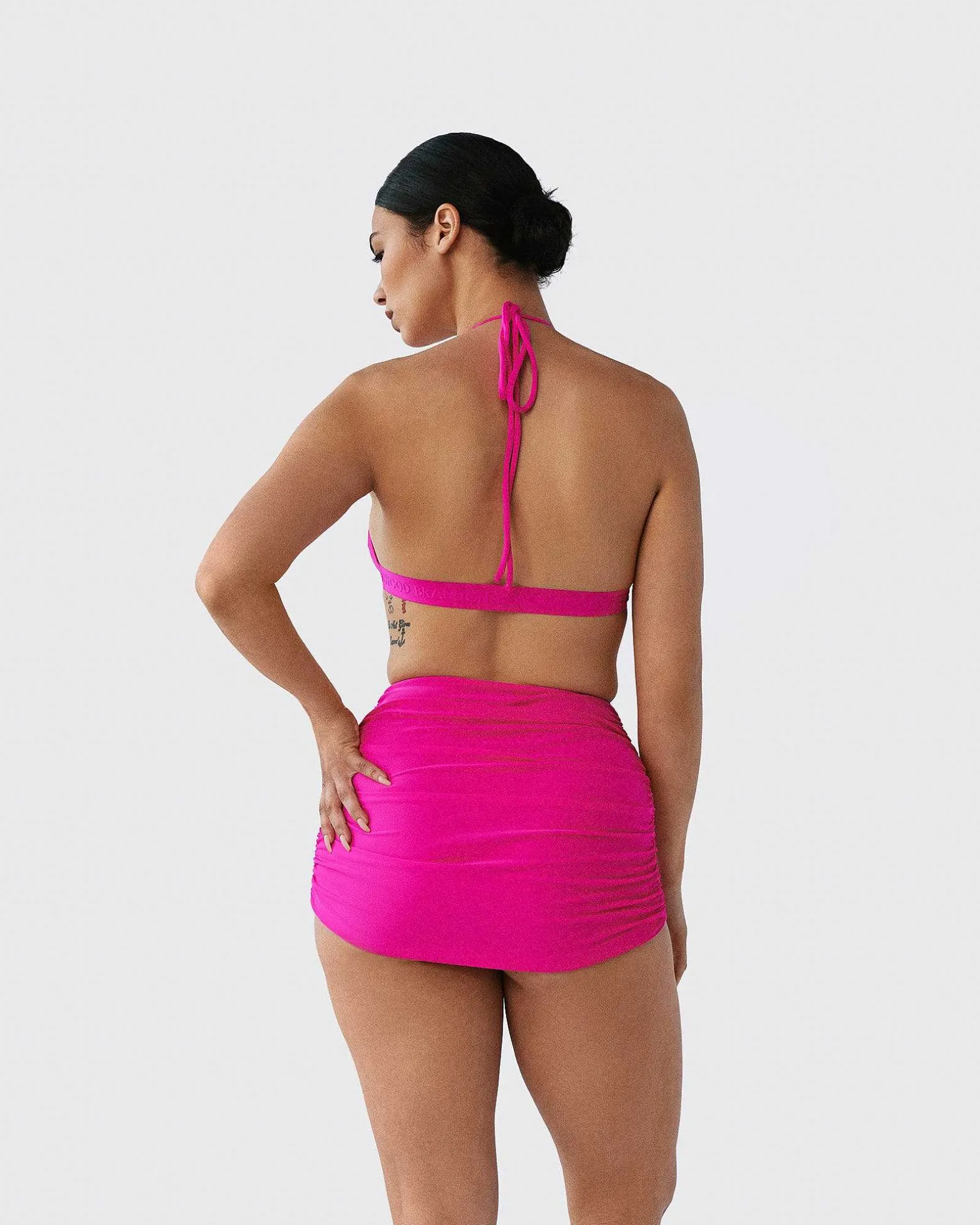 Brandon Blackwood Bottoms>Ruched Swim Skirt Hot Pink
