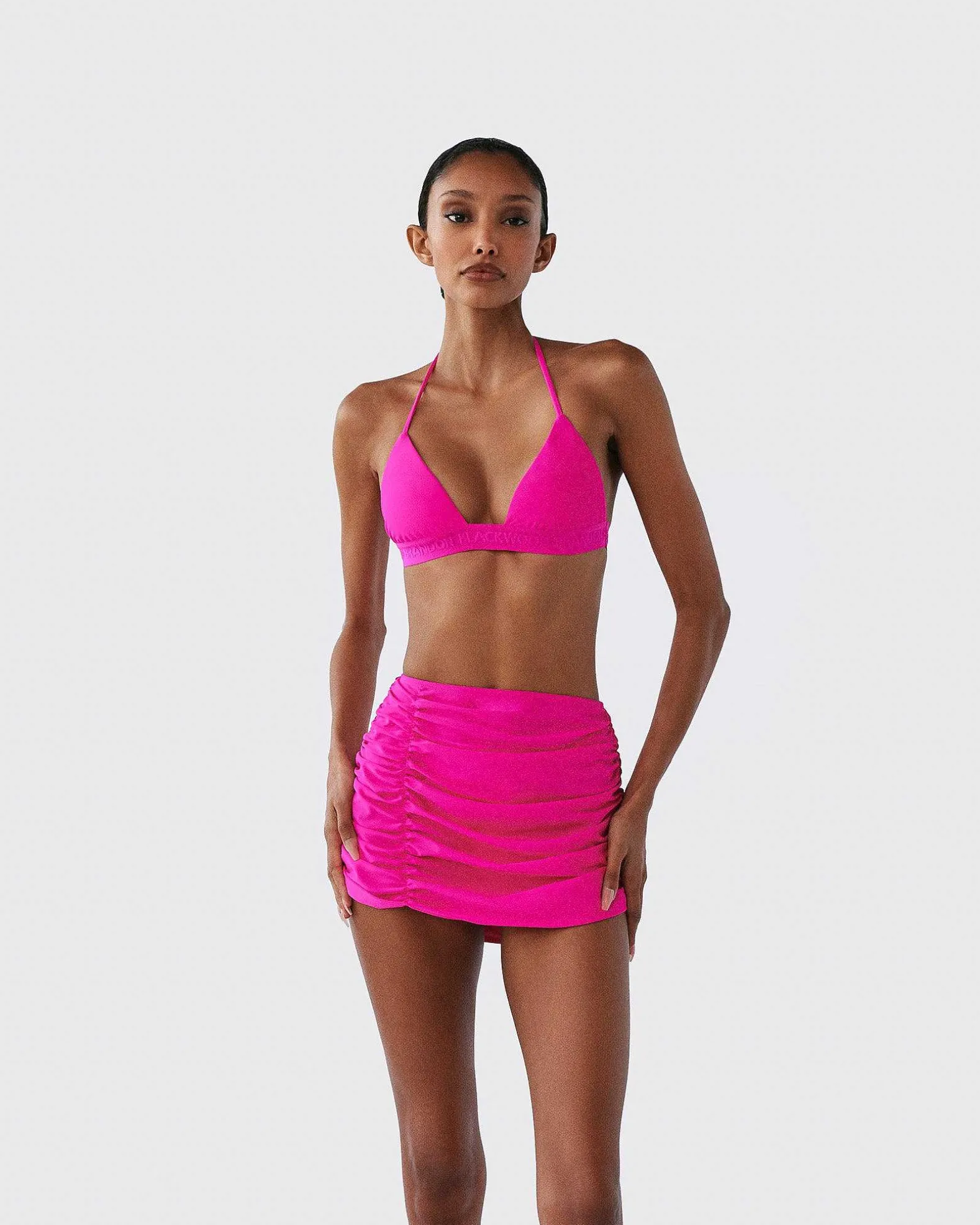 Brandon Blackwood Bottoms>Ruched Swim Skirt Hot Pink