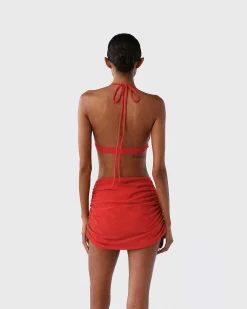 Brandon Blackwood Bottoms>Ruched Swim Skirt Red