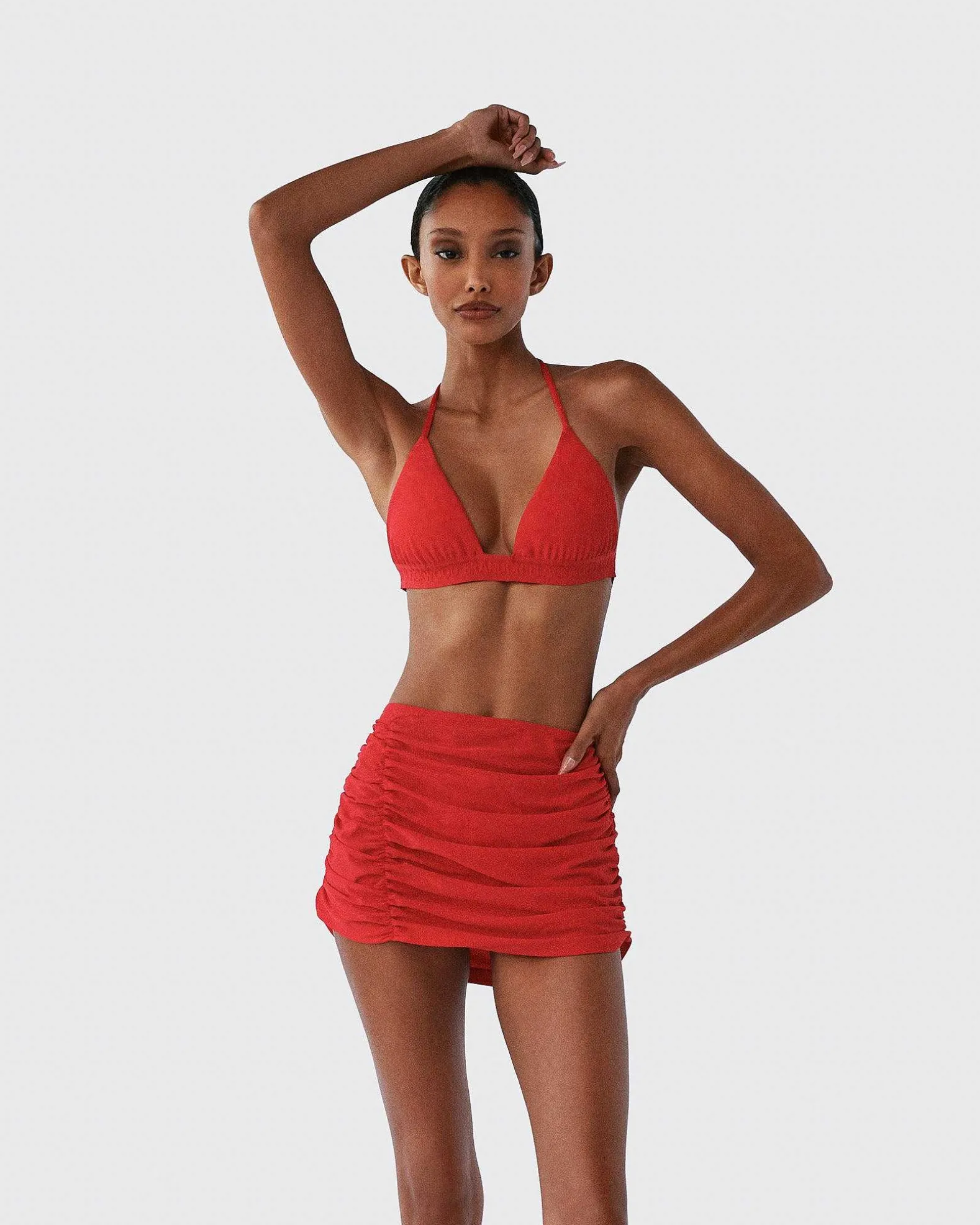 Brandon Blackwood Bottoms>Ruched Swim Skirt Red