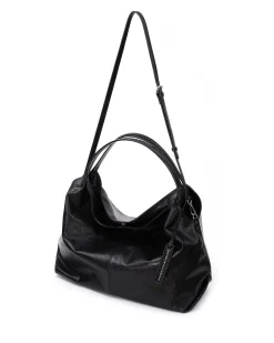 Brandon Blackwood Crossbody Bags>Sylvia Bag Black Cracked Leather