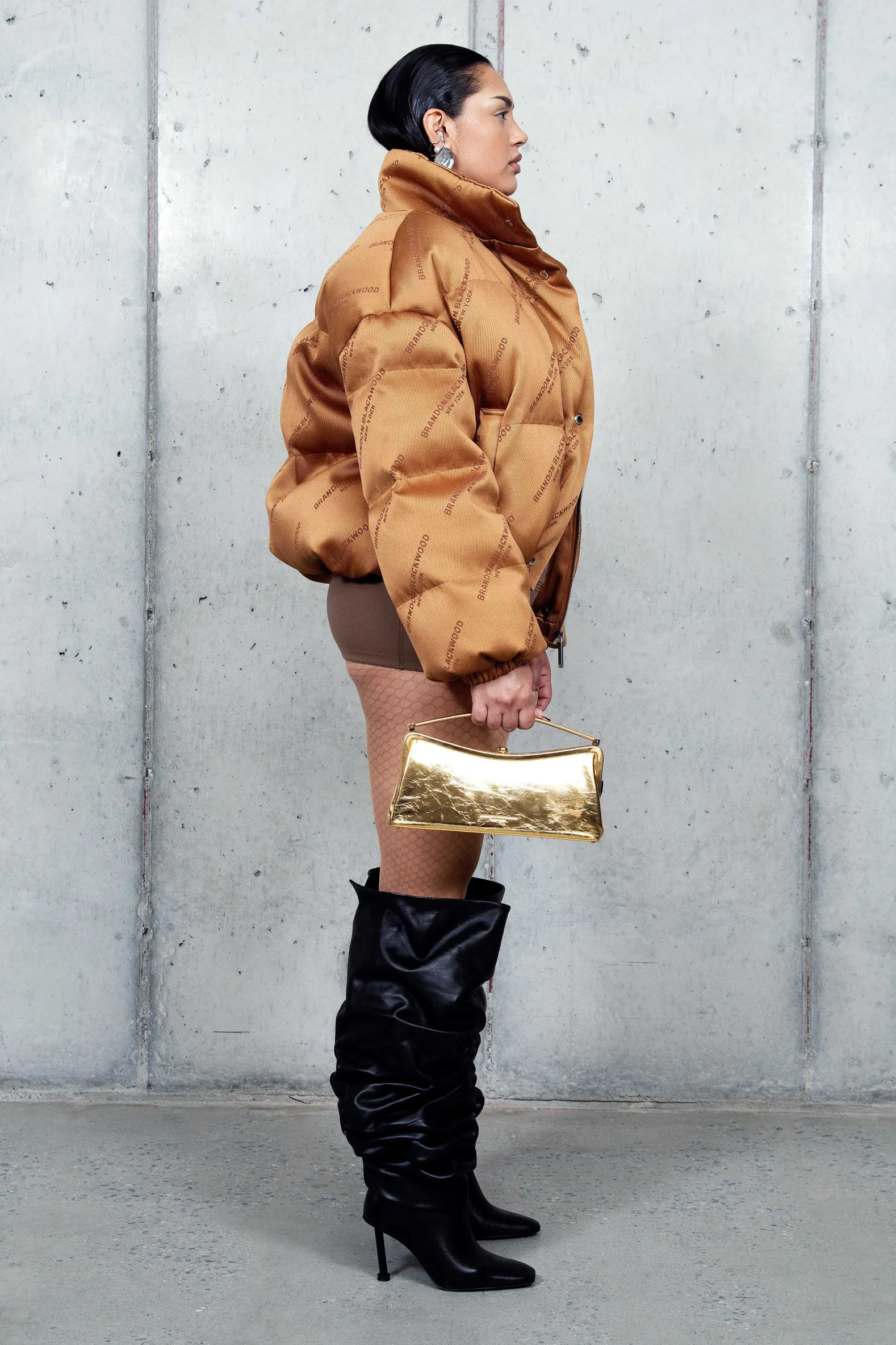 Brandon Blackwood Outerwear>Twill Logo Puffer Camel