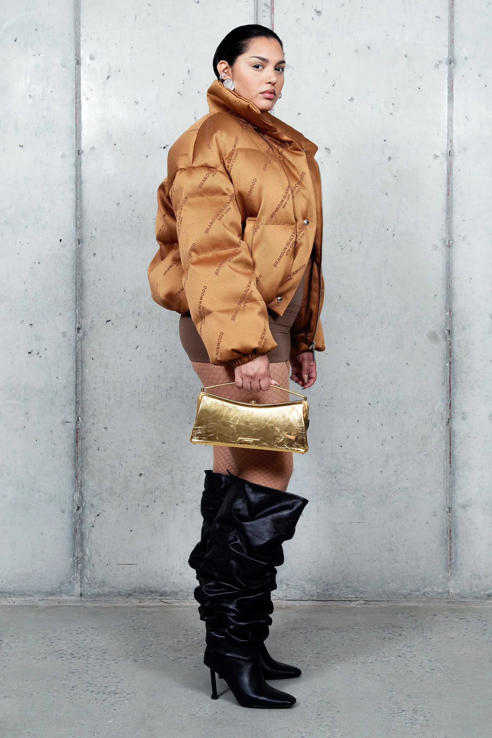 Brandon Blackwood Outerwear>Twill Logo Puffer Camel