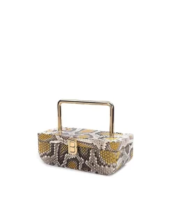 Brandon Blackwood Top Handle Bags>Vanity Purse | 24K Gold Plated Hardware Yellow Spotted Snakeskin