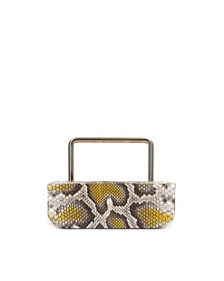 Brandon Blackwood Top Handle Bags>Vanity Purse | 24K Gold Plated Hardware Yellow Spotted Snakeskin