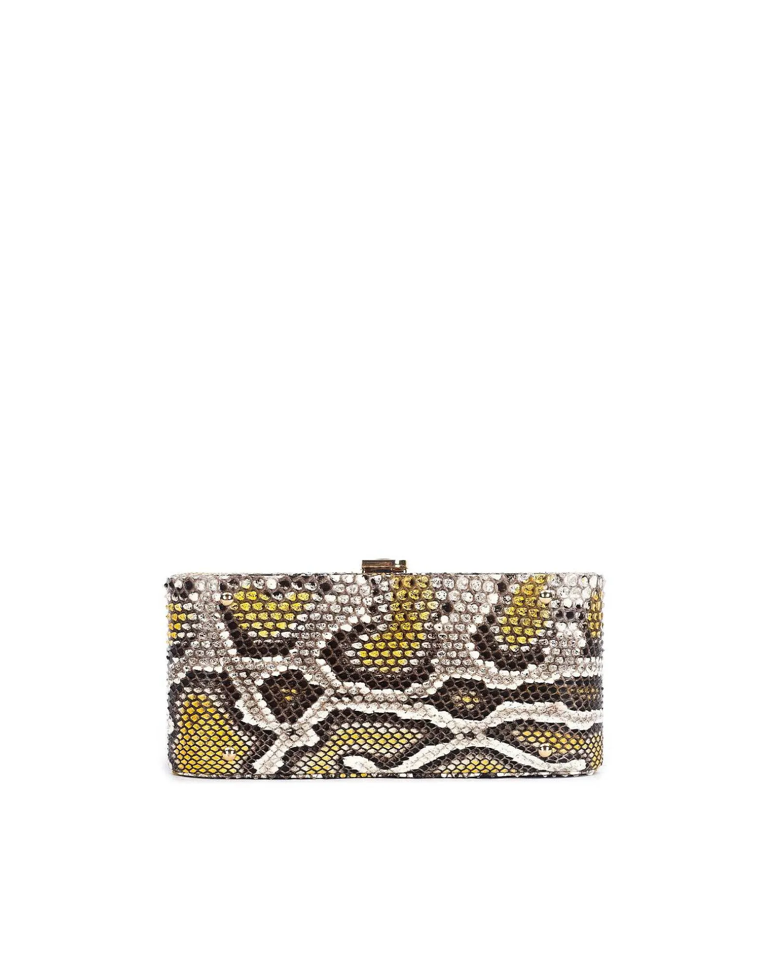 Brandon Blackwood Top Handle Bags>Vanity Purse | 24K Gold Plated Hardware Yellow Spotted Snakeskin