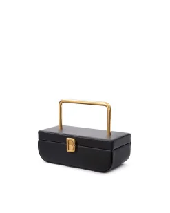 Brandon Blackwood Top Handle Bags>Vanity Purse | 24K Gold Plated Hardware Black Leather