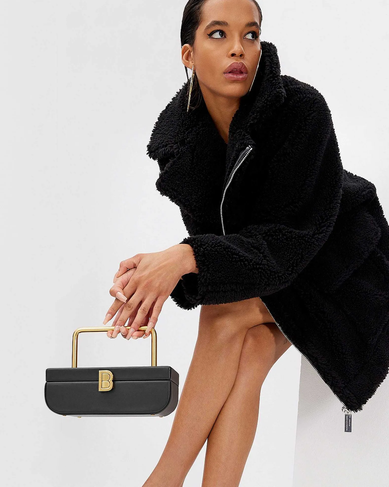 Brandon Blackwood Top Handle Bags>Vanity Purse | 24K Gold Plated Hardware Black Leather