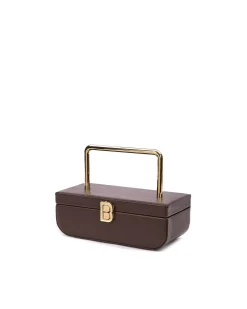 Brandon Blackwood Top Handle Bags>Vanity Purse | 24K Gold Plated Hardware Brown Leather